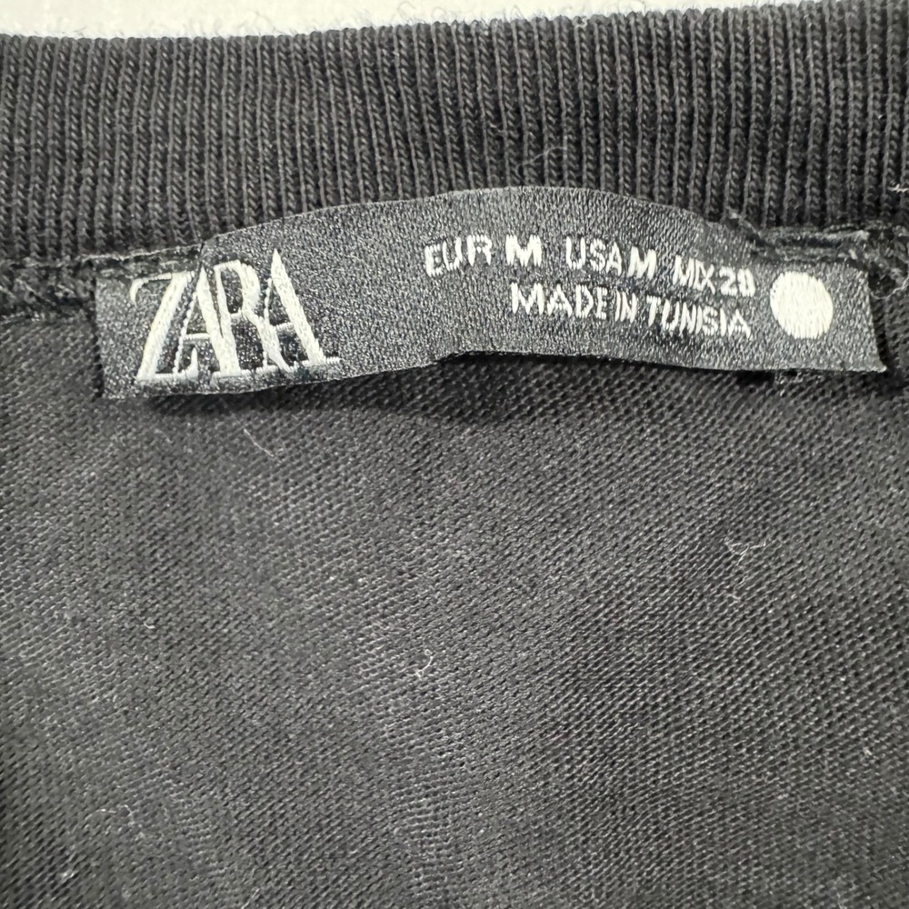 Zara Long Sleeve Tee Women Size M Black Cotton Crew Neck Minimalist Basic - Picture 2 of 5